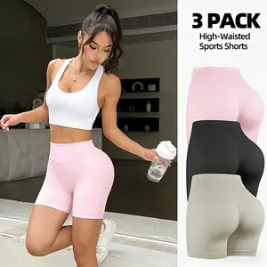 3 Pack Seamless High Waisted Biker Shorts for Women, Tummy Control Butt Lifting Workout Yoga Shorts, Soft Non See Through Athletic Shorts for Running Gym Volleyball