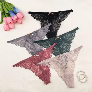 New multi-color lace panties with hollowed-out lace, low-waist, sexy, fashionable, ultra-thin, seamless, pure desire bow-tie thong