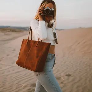 Carmel Leather Tote Bag, Durable Women Tote for Toiletries or Electronic Devices, Handcrafted High Quality Shoulder Laptop Tote