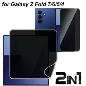 2-In-1 Privacy Screen Protector Film for Samsung Galaxy Z Fold 7/6/5 Smartphone, Tempered Glass Outer Display Protection, Soft Membrane, Accessories