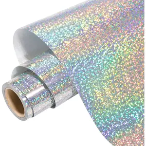 Silver Holographic HTV Iron on Silver Heat Transfer Vinyl for T-Shirts, 12''x5ft Holographic Glitter Vinyl Rolls for DIY Clothing Pattern,Stretchable & Washable