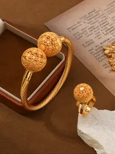 24k Gold Plated Jewelry Set, Copper Material, Wedding and Banquet Accessories, Includes Bracelet and Ring, Valentine's Day Gift, Matching Jewelry Set, Elegant Jewelry Set