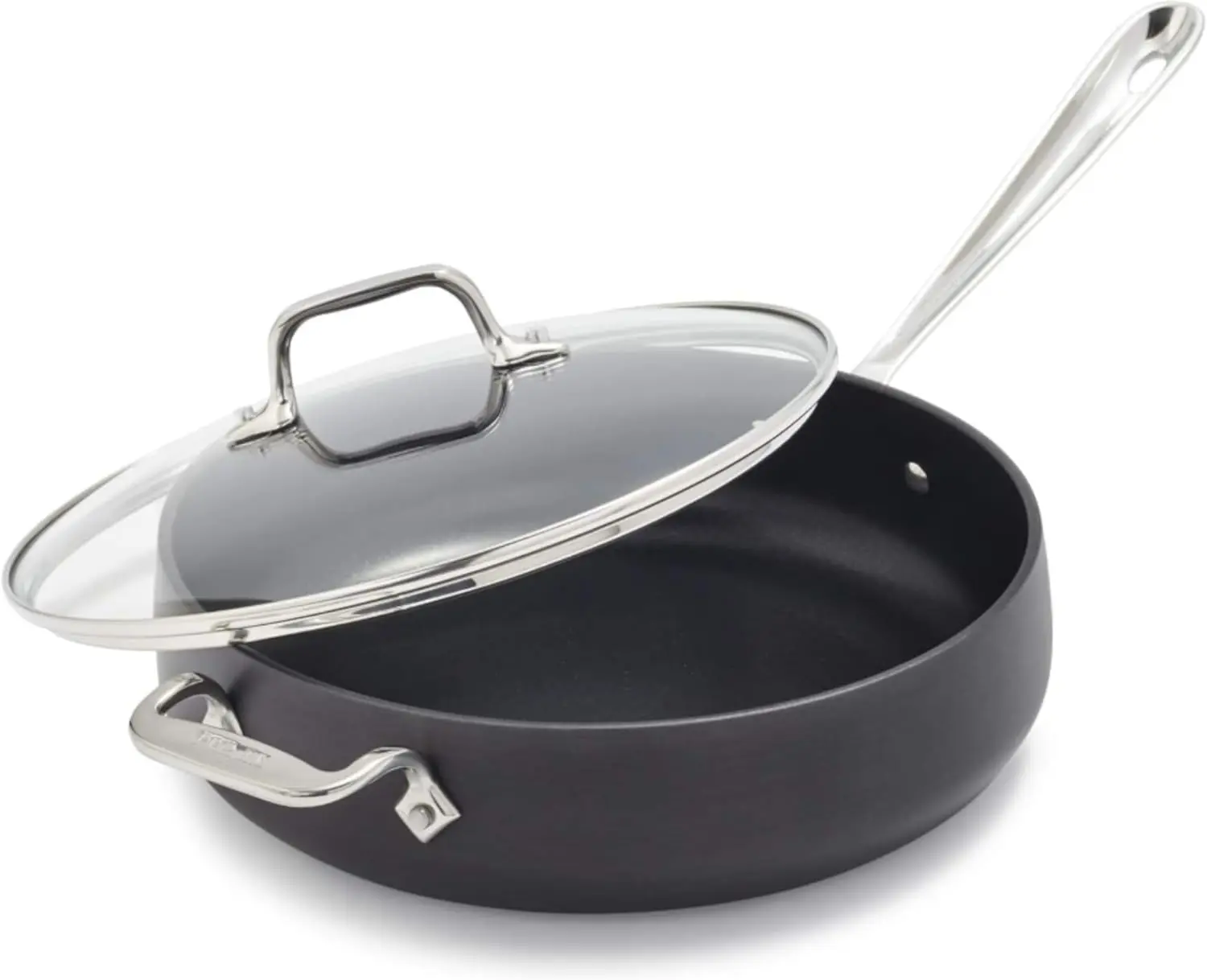 All-Clad HA1 Hard Anodized Stainless Steel-Aluminium Nonstick 4-qt Sauté Pan - Stylish Black Cookware with Handle & Glass Lid, Induction, Oven & Broiler Safe to 500F, Ideal for Meat Preparation