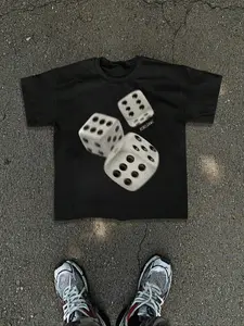 Men's Regular Fit Dice Print Round Neck Tee, Casual Short Sleeve T-shirt for Summer, Men's Top for Daily Wear