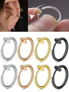 Punk Style Invisible Clip Earrings Set, No Piercing Required Spring Loaded Spiral Ear Clips for Men & Women, Fashion Jewelry Accessories