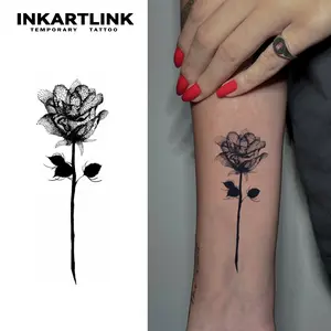 INKARTLINK Tattoo Tech, 2 Sheets Medium Semi Permanent Tattoo, Temporary Tattoos, Last 1-2 Weeks, Waterproof, Realistic Look, No Adhesive, No Reflection (A Rose)