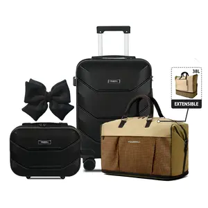 Classic Black 3-Piece Luggage Set 13" & 20" Carry-On +Travel Bag (Expandable & Packable) -  for Travel Work School No Check-In Needed