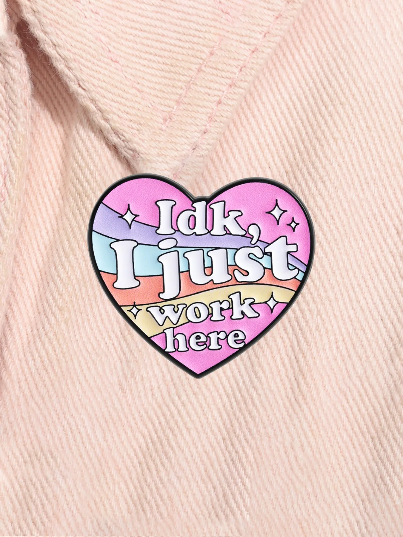 Funny Workplace Slogan Enamel Pin I Don't Know I Just Work Here Rainbow Heart Alloy Brooch Clip Lapel Backpack Badge Fashion Jewelry Accessories Gift for Friends Durable Metal Pins