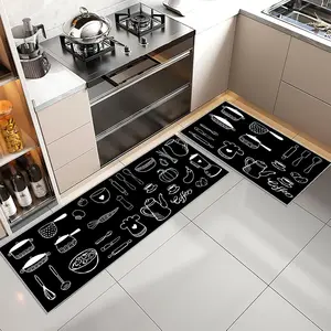 Cartoon Pattern Kitchen Rug, 2 Counts/set Non-slip Kitchen Mat, Waterproof Kitchen Floor Mat, Kitchen Decor, Home Decor, Room Decor