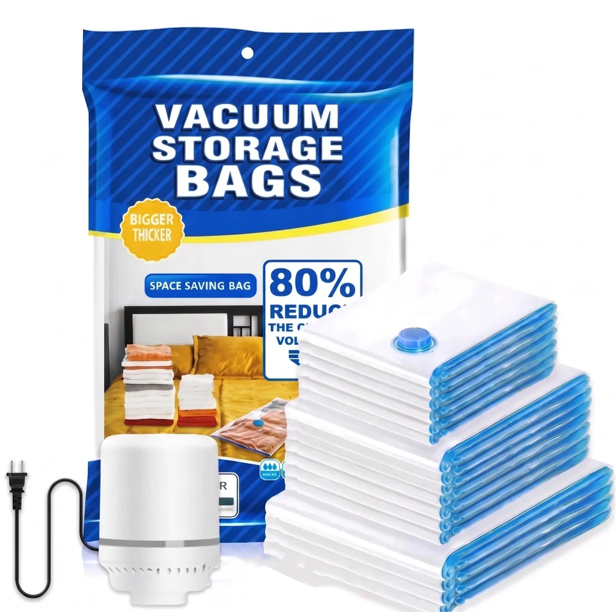 Vacuum Bag Set, Summer Vibes Vacuum Bags for Travel with Rechargeable Pump, 6/9/12/15 Pack Carry-on Packing Bags for Luggage and Suitcase, Space Saver for Clothes and Clothing Travel Zipper Pouches