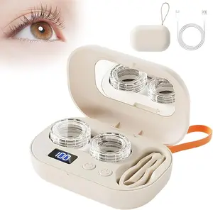 Ultrasonic Contact Lens Cleaner Rechargeable, Portable Eye Contact Cleaner with Vanity Mirror Compact, Compact Device with Dual Cleaning Modes Fits Hard