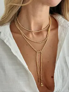 Women's Geometric Irregular Ccb Beaded Necklace, Fashionable Long Chain Design, Casual Vintage Style Exquisite Jewelry Gift for Women