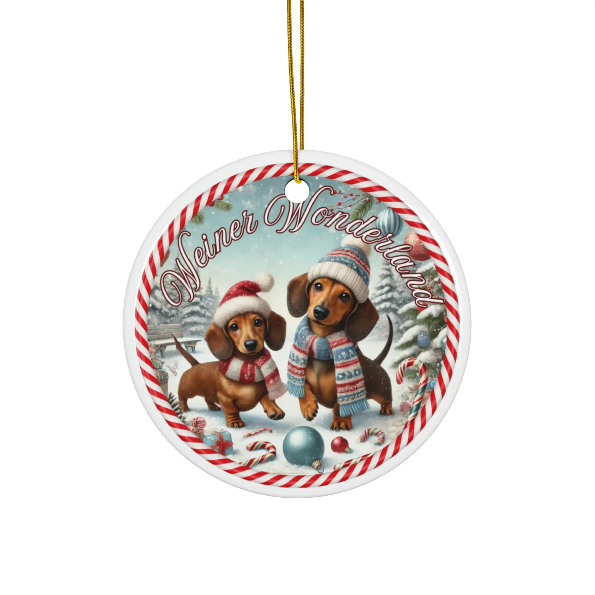 Personalized Dachshund Ceramic Ornament, Winter Decor, Pet Lovers Gift, Holiday Keepsake, Dog Christmas Decoration, Wiener Wonderland christmas celebration