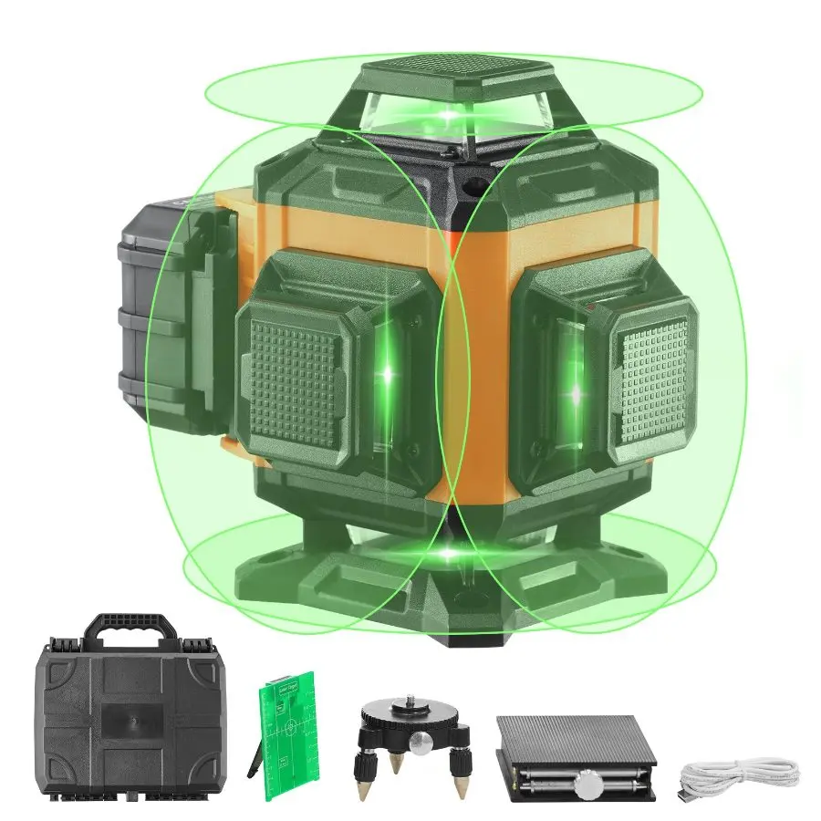 【DealsForYouDays】 VEVOR Laser Level, 100ft, Self Leveling Manual Green 4x 360 Cross 16 Line Laser, IP54 Waterproof Manual Self-leveling Mode 5h Continuous Working Time Line Laser, Battery Includedealsforyoudays