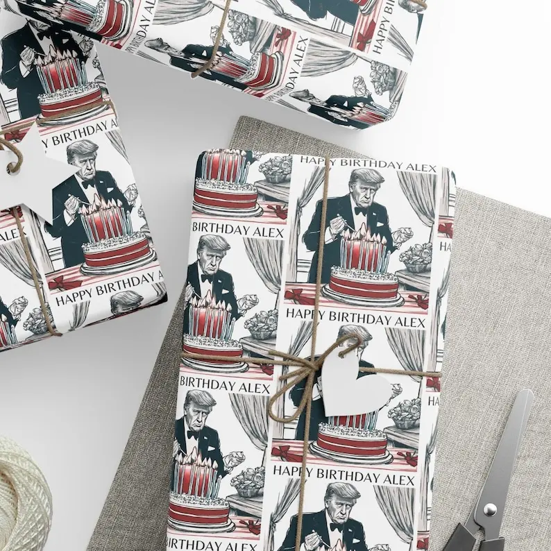 Personalized Happy Birthday Trump Political Wrapping Paper Roll, Customize Gift Wrap, 30" × 36", 30" × 72" and 30" x 180"
