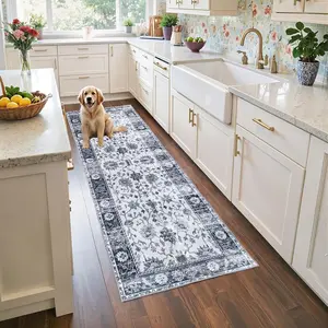 Long Runner Rug, 2'x6' Washable Kitchen Rugs Vintage Bohemian Style Corridor Mat, Non-Slip Floor Carpet for Entryway Kitchen Bathroom, Durable Home Decor