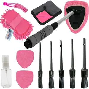 Car Detailing Kit-Car Wash Kit-Detailing Brush Set- Cleaning Kits with Windshield Cleaner and Wash Sponge-Car Interior Cleaning Kit-Car Cleaning Supplies for Windows, Dashboard, Air Vents (pink)