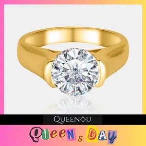 【921】QUEENSDAY Classic Round Cut 2CT Synthetic Moissanite Ring