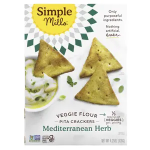 Simple Mills Veggie Flour Pita Crackers, Mediterranean Herb, 4.25 oz (120 g)