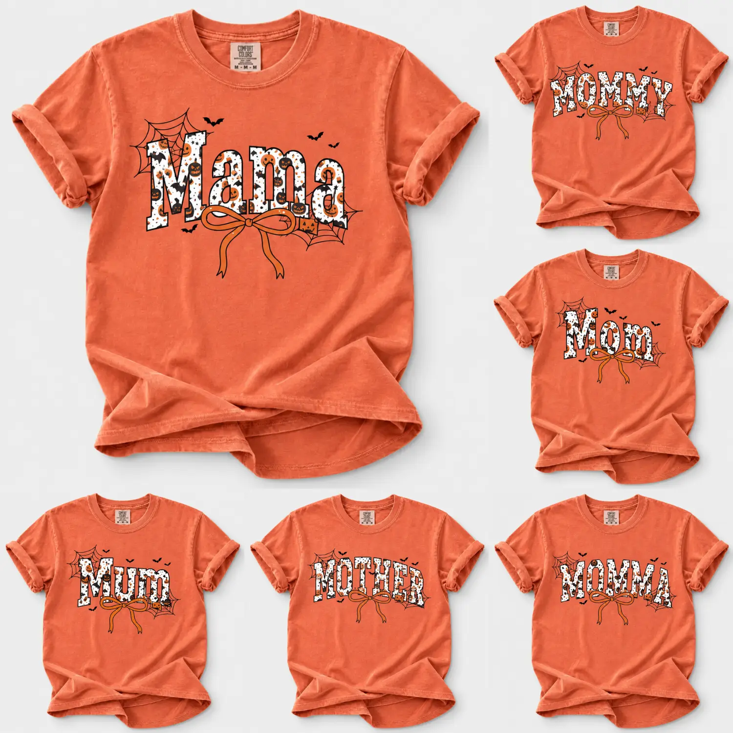 Comfort Colors Custom Halloween Mama Grandma Auntie T-Shirt, Personalized Spooky Mom Tee, Witchy Pumpkin Halloween Shirt, Ghost Name Shirt, Personalized Spooky Floral Graphic Tee,Yam Color Streetwear Tshirt Tops Womenswear