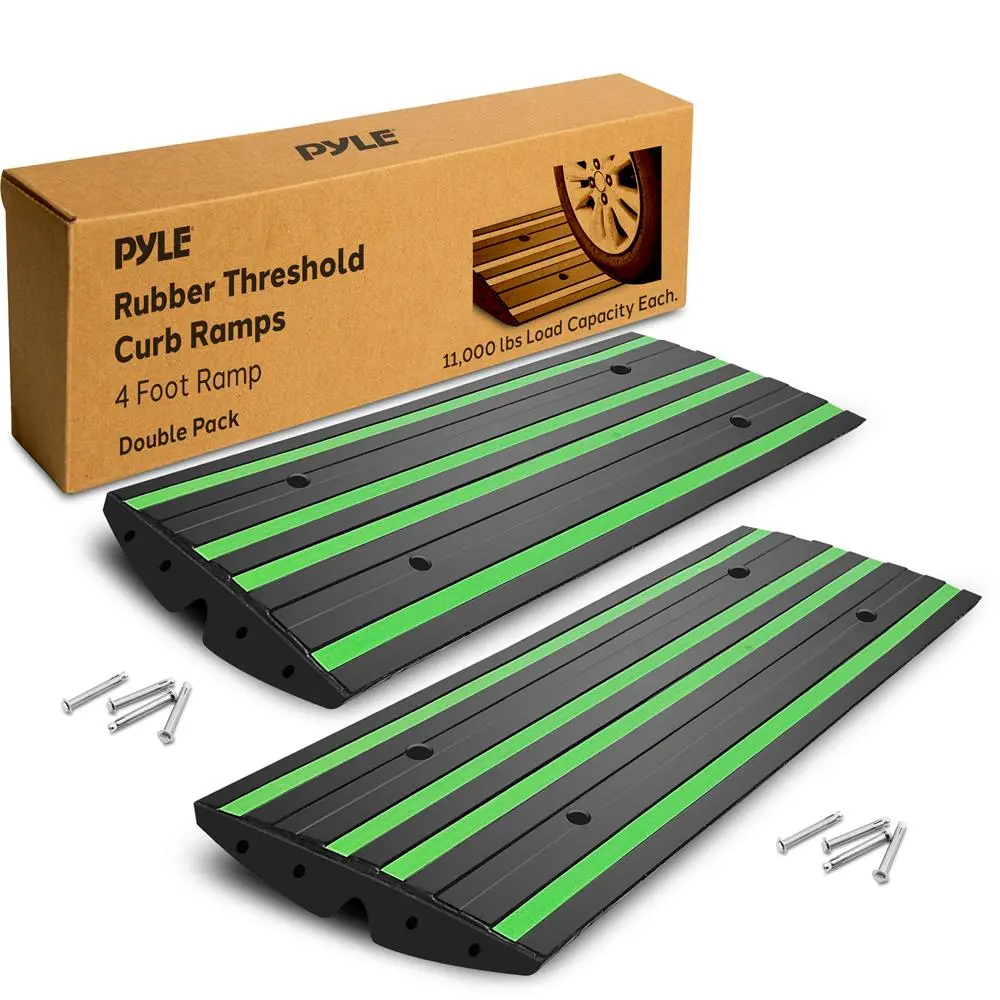 8FT Curved Curb Ramps | Double Pack Heavy Duty Rubber Driveway Ramp with Non-Slip Marine Grade Waterproof Construction, 11,000 lbs Capacity & Reflective Strips - Sidewalk Use for Car, Truck, RV & Forklift - Ideal for Home, Office & Outdoor Use