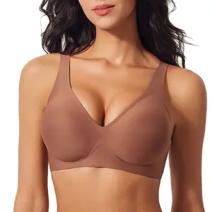 BF Womens Comfortable Wireless Push Up Bralettes Seamless Tshirt Bras Deep V Lightweight Soft Everyday Lingerie