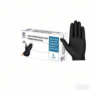 Black Disposable Latex Gloves, 5mil, Powder-Free, Heavy Duty Cleaning Gloves for Kitchen, Bathroom, and Food Prep, Non-Slip
