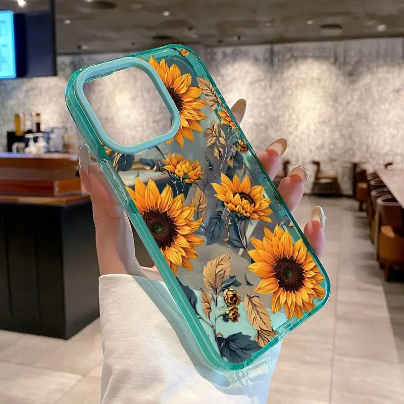 Ultra-Thin Anti-Yellowing Shockproof Silicone Crystal Plastic Cellphone Case, Soft Handheld Accessories for Phone 17, 16 Pro Max, 15 Plus, 14, 13, 12, 11 (Sunflower Symphony Design)