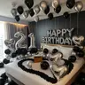 1050pcs Thickened Black & Silver Glamorous Balloon Decoration Kit - 200 Black Latex Balloons, Banner, Shiny Heart-Shaped Aluminum Foil Pieces, Rose Petals for Birthday, Anniversary, Any Party Supplies