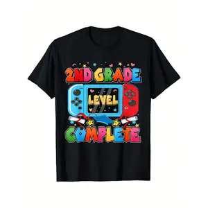 [Graduate T-Shirt] 2nd Grade Level Complete Last Day Of School Graduate Boys T-Shirt |   Breathable, Casual Comfortable Top Streetwear Fashion Casual Summer Tee Crew Neck Short Sleeve T-Shirt Best Gift for Boy Girl (3-13Y)