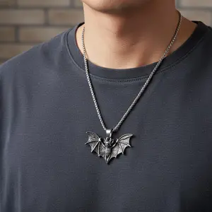 Gothic Bat Necklace for Men and Women Vintage Dark Bat Pendant Necklace Stainless Steel Vampire Bat Jewelry Goth Necklace Vampire Necklace Christmas Birthday Halloween Costume Jewelry