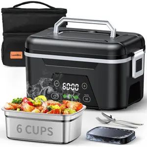 2026 Upgraded Cordless Heated Lunch Box, 6 Cups Rechargeable Electric Lunch Box with Ice  Box & Insulated Bag, 24 Hours Scheduled Self Heating  Warmer for Men Women