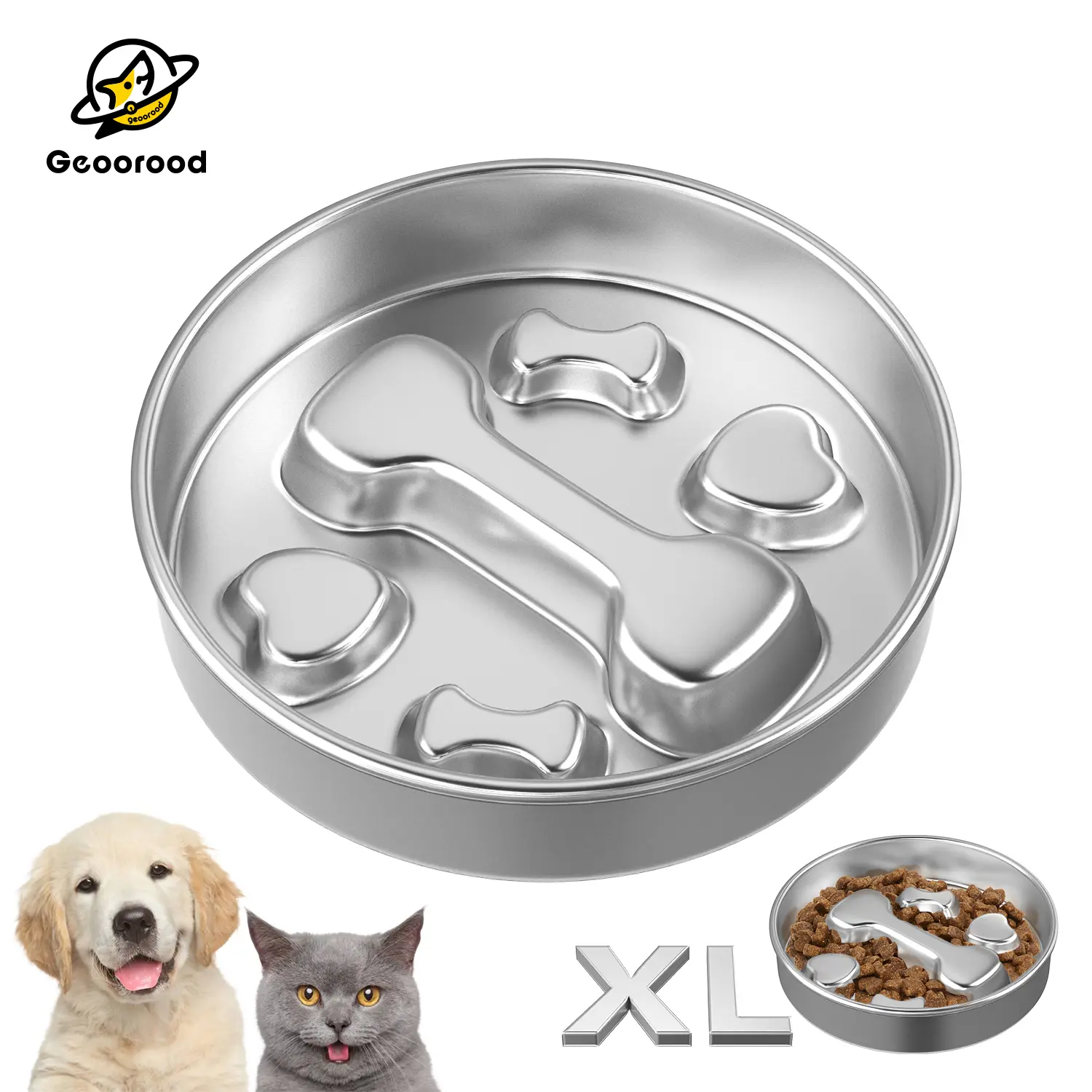 Stainless Steel Slow Feeder Dog Bowl - 2 Cups Feeding Bowl, Non-Slip Metal Lick Plate, Puzzle Maze Dish for Small & Medium Breeds, Pet Supplies for Dogs & Cats, Stainless Steel Bowls