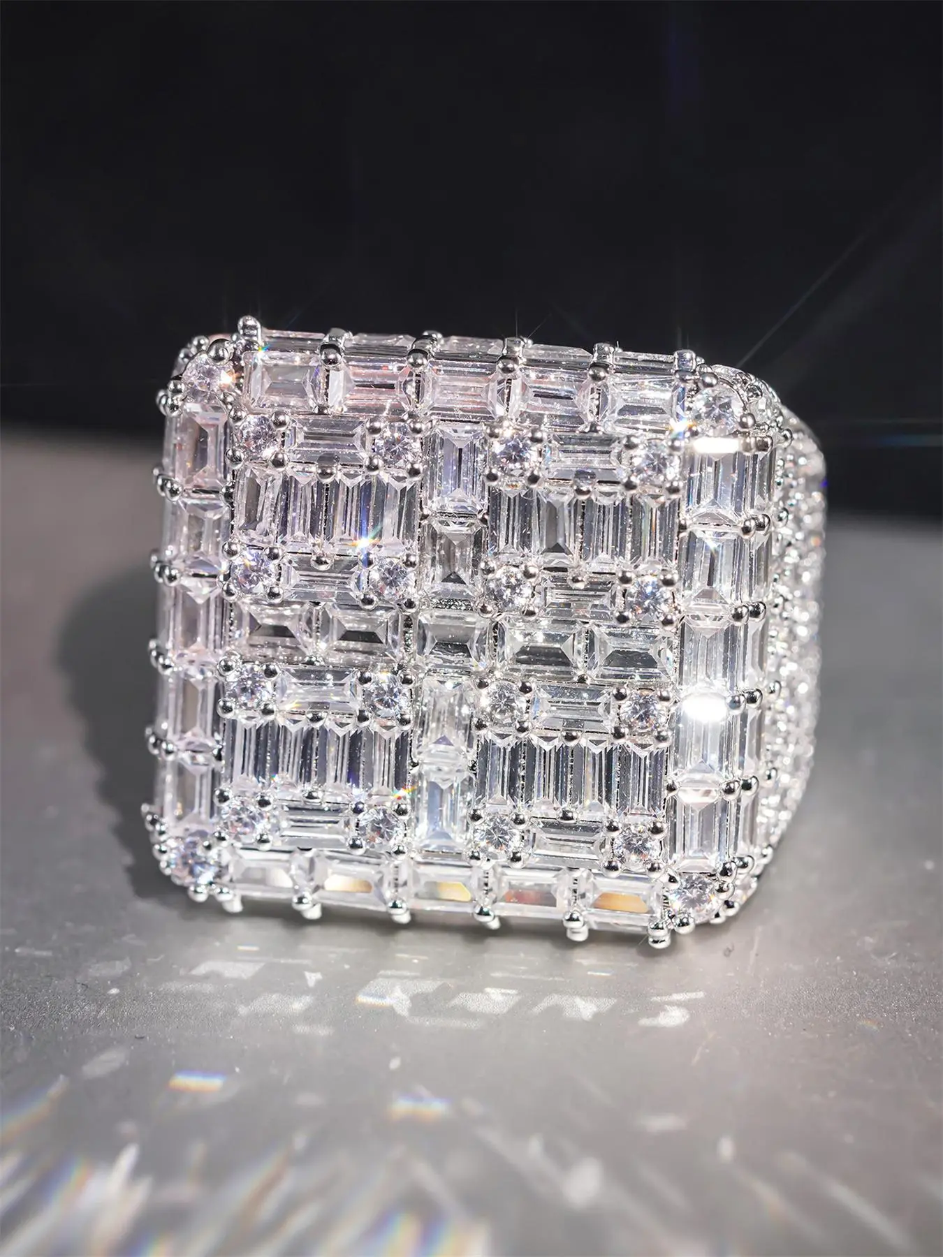 Luxury Artificial Zirconia Decorated Ring, Double Row Ring, Fashion Accessories for Women, Trendy All-match & Exquisite Jewelry for Birthday Gift, Radiant Rectangle Rings, Elegant Everyday Ring, Cubic Zirconia Rings, Beautiful Rings, Fashionable Jewelry