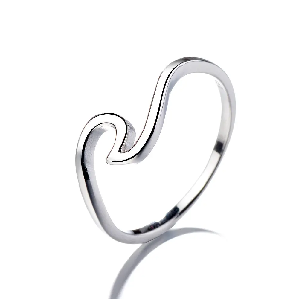 Amy & Annette Sterling Silver Surfing Wave Ring - Single Band Design with Smooth Curvature