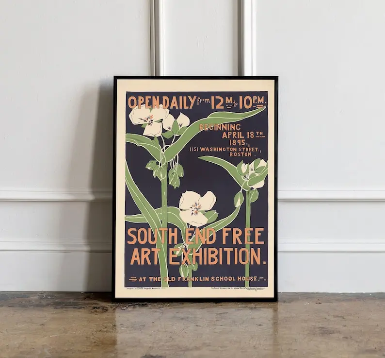 [No Framed] Art Nouveau Poster, Vinage Exhibition Poster, South End Free Art Exhibition, Vintage Art trendy print, Home decor print, wall art