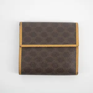 Pre-owned Celine PVC small leather goods Macadam Brown Compact Wallet #2172