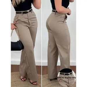 Women's elegant solid color straight leg casual pants with zipper design, loose fit, high waist, suitable for all seasonsRAIMENTRY