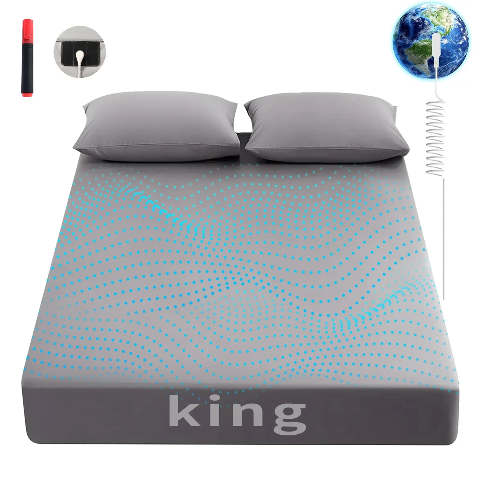 Grounding Sheets ,90% Organic Cotton+ 10% Pure Silver Fiber,Grounded Bed Sheet Kit, Deep Pocket Grounded Bedding Sheet,Bedsheet for All Seasons