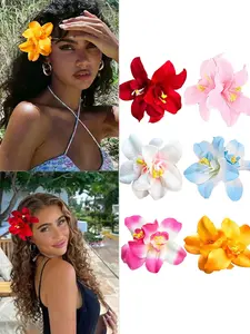 6pcs/set Large Floral Hair Clips for Women, Tropical Hawaiian Style Flower Hair Clips, Colorful Artificial Gerbera Daisy Hair Clips, Banana Clip Hair