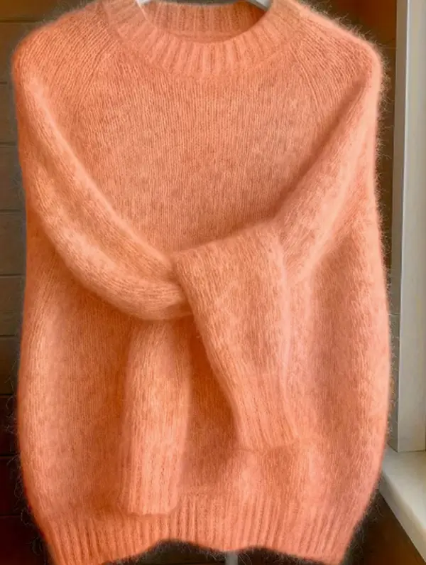 Women's brushed mohair blend sweater - French-style raglan sleeves, drop-shoulder plush design, suitable for autumn and winter, and a perfect choice for Christmas and birthday gifts