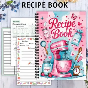 New Aesthetic Recipe Hardcover Spiral Notebook Log, Home Cookbook, Perfect for Cooking Enthusiasts, Durable & Stylish Design, Ideal Gift Idea