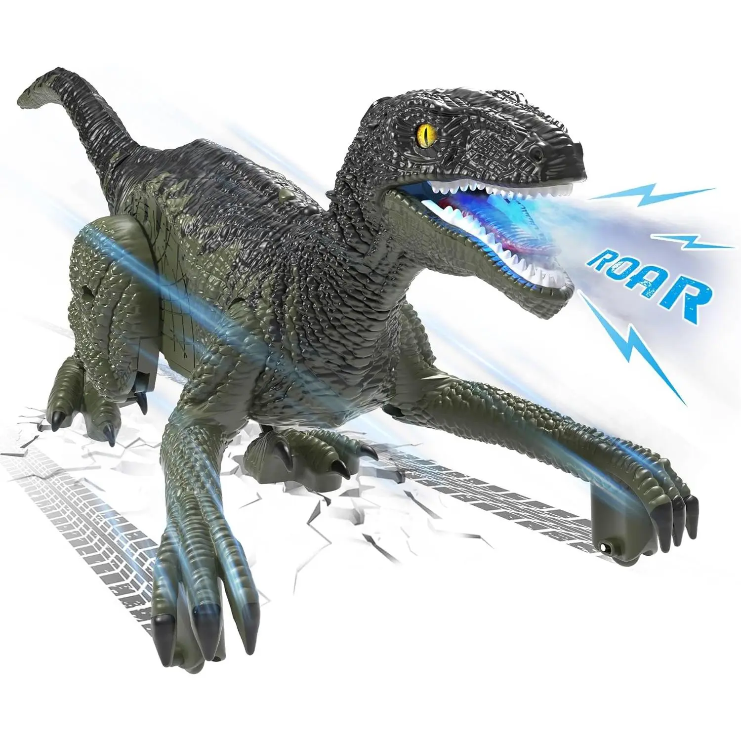 Eulogia Dinosaur Toy RC Car with 2-in-1 Remote, Spray & Sounds, Lights, Realistic Roars, 2.4 GHz Anti-Interference Control Mode, 4-12 Years