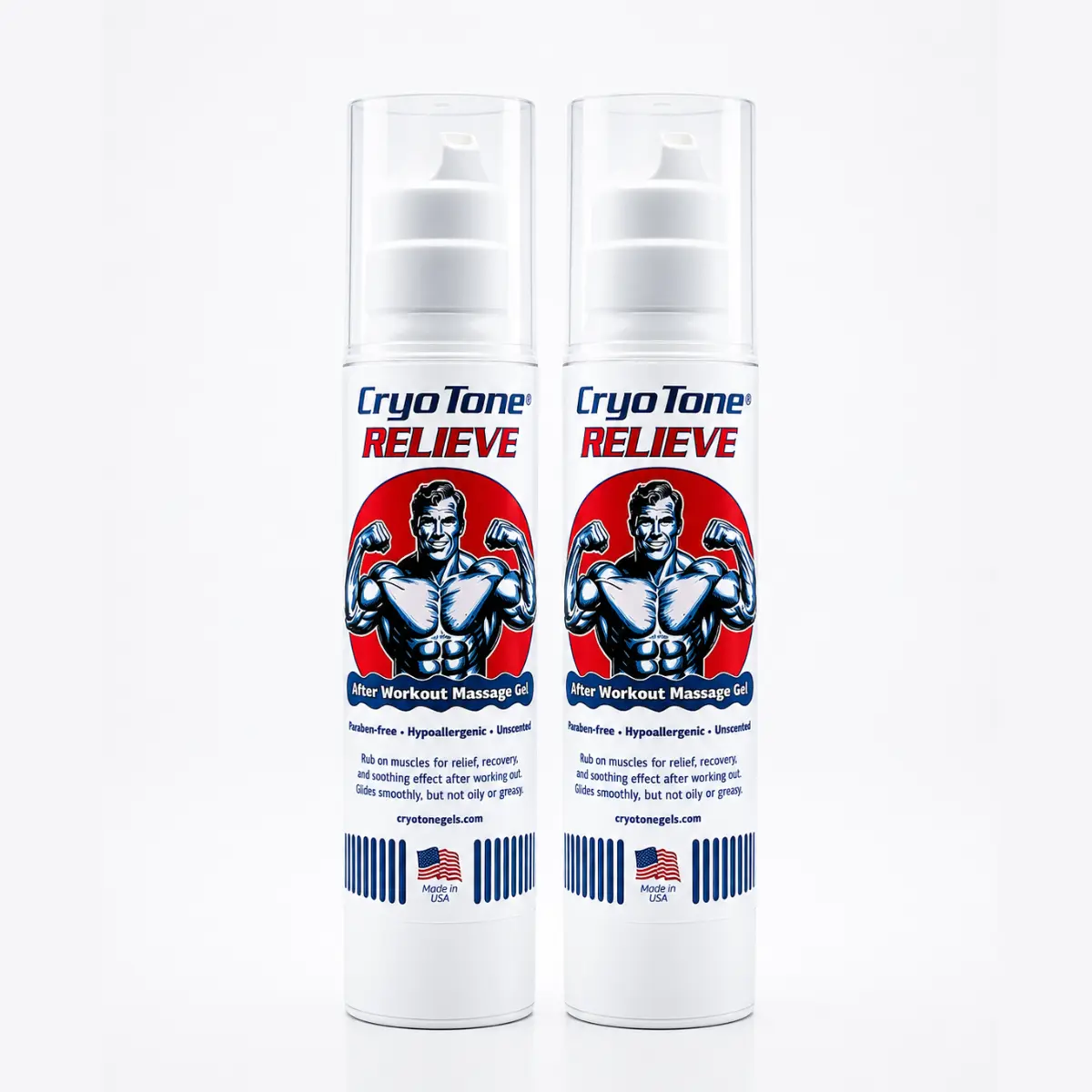 CryoTone Relieve • Post-Workout Massage Gel • Muscle Recovery • Unscented • Hypoallergenic • 100% Vegan (2-Pack)