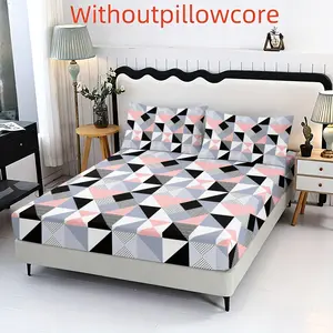 Modern Geometric Triangle Fitted Sheet Set 3Pcs, 1 Bed Sheet + 2 Pillowcases, HD Print 27cm Deep Pocket Mattress Cover, No Filling-Geometric Triangle Modern Minimalist