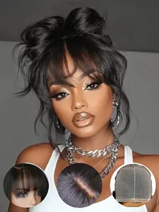 KEPHARE Pre Everything Body Wave 5X5 Lace Wigs Human Hair with Curtain Bangs Glueless Wig Pre-Plucked Pre-Cut Lace Bleached Knots Ready to Wear Frontal Wig Black Color 180% Density HD Lace Front