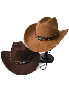 American Vintage Western Cowboy Style Hat Unisex, Outdoor Sun Hat, Caramel Suede Texture, Wide Brim, Stage Performance Hat, Couple Travel Hat, High Quality Hat