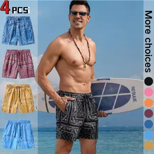 Pack of 4 men’s shorts with a fruit-print waistband, vacation-inspired beach pants #mensfashion #beachstyle #streetstyle Trendy casual shorts