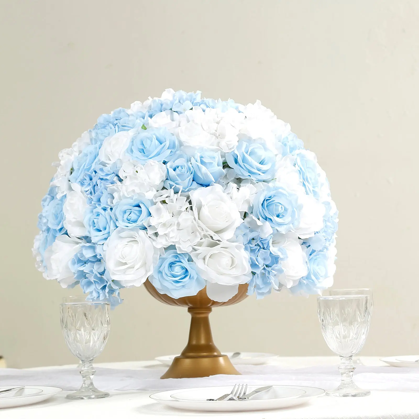 20in Synthetic Light Blue Silk Rose Wedding Table Centerpiece - Artificial Bouquet, Decorative Tabletop Floral Ornament for Festive Party Home Decoration