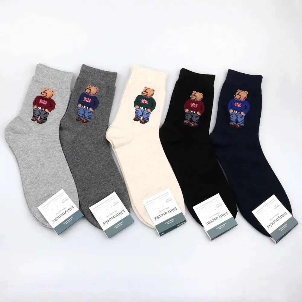 Men's Cartoon Socks with Gentleman Bear Design